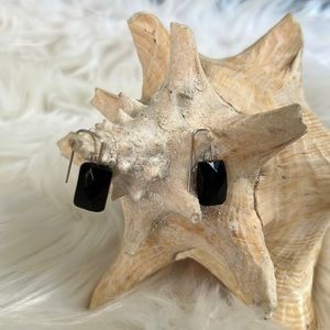 Elegant Black Diamond Beauty Faceted Rectangle Geometric Shape Earrings✨